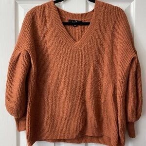 Cozy Knit V-Neck Sweater - Burnt Orange